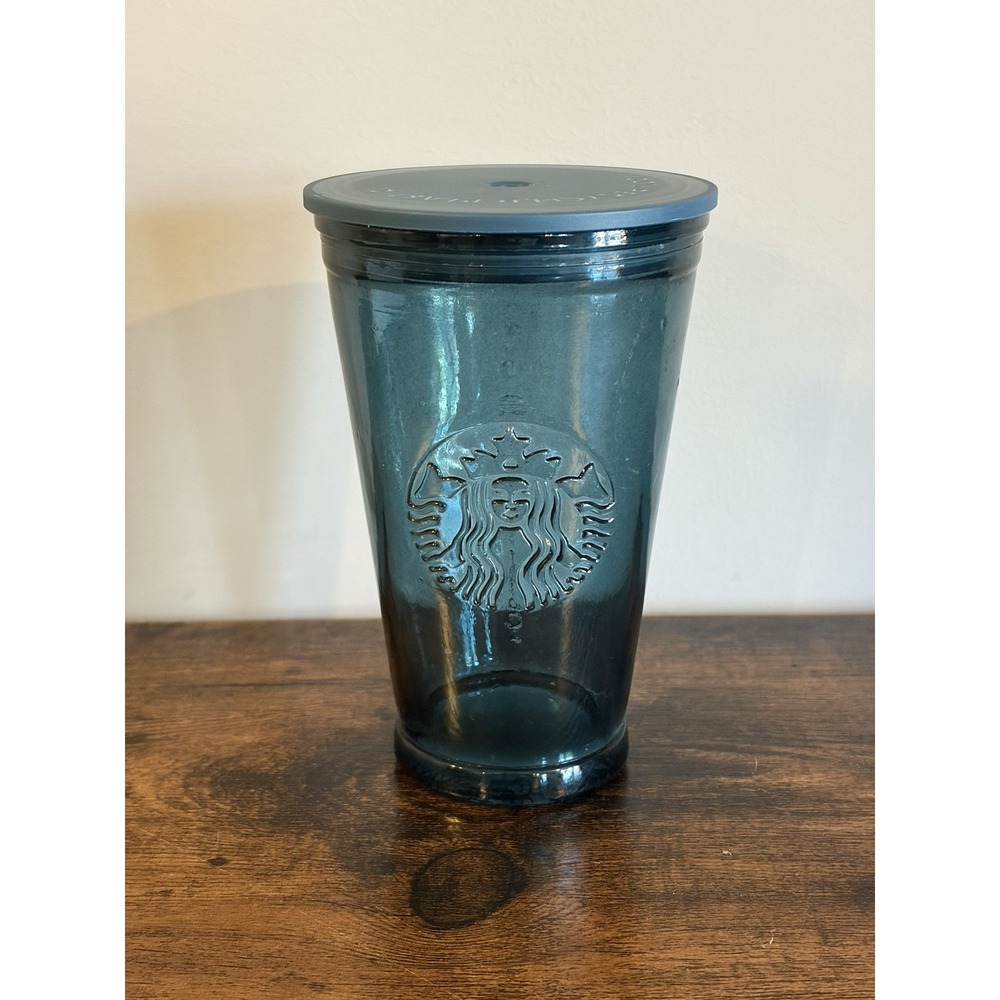 Starbucks Recycled Glass Tumbler W/Lid Spain 16oz Siren Logo Heavy Cold Bev